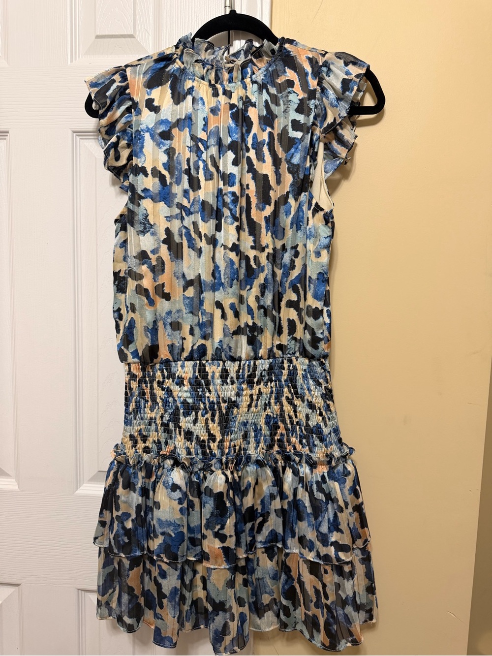 Girls Blue Floral Animal-Print Ruffle Dress